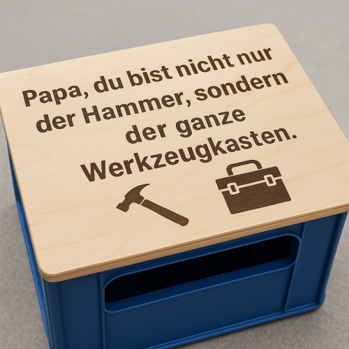 Hocker für Bierkiste – Birke Multiplex Sitzplatte, personalisierbar & ideal für draußen